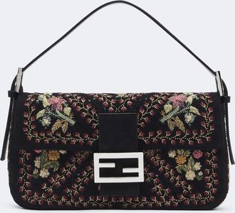 Fendi Baguette 26424 floral suede shoulder bag