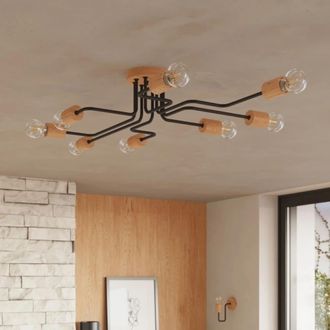 Wonderlamp L&aacute;mpara de techo negro y madera con 8 brazos irregulares