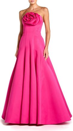 Mac Duggal Satin Strapless Ballgown With 3D Flower Detail in Fuchsia at Nordstrom, Size 10