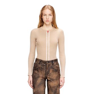 Diesel Zip-up cardigan in ribbed cotton - T-Shirts - Woman - Beige
