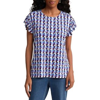 Jones New York Houndstooth Flutter Sleeve Top in Pacific Navy Multi at Nordstrom, Size X-Large
