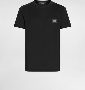 Dolce & Gabbana Cotton T-shirt With Branded Tag - Man T-shirts And Polos Black Cotton 44