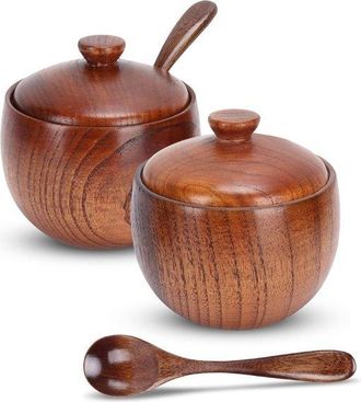 OEM Caja De Madera Para Sal O Especias Con Tapa Y Cuchara, Bodegas, Botes De Sal Y Pimienta, Juego De Cajas De Especias, Bote De Especias De Madera