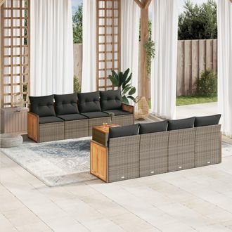 vidaXL Vidaxl - Set De Muebles De Jard&iacute;n 9 Pzas Y Cojines Rat&aacute;n Sint&eacute;tico Gris