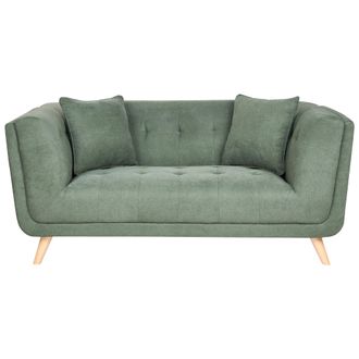 Beliani Sof&aacute; 2 Plazas De Tela Con Cojines Decorativos Patas De Madera Capiton&eacute; Estilo Retro Verde Habo