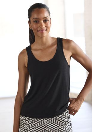 Lascana Tanktop LASCANA, Damen, Gr. 40/42, schwarz, Single Jersey, Obermaterial: 62% Polyester, 33% Viskose, 5% Elasthan, unifarben, Basic, bequem, tiefer Run