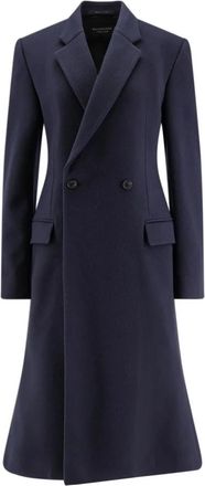 Balenciaga Godet Midi Double-Breasted Wollen Jas - Dames - Mantel - Blauw - 3XS - Wol - Jassen