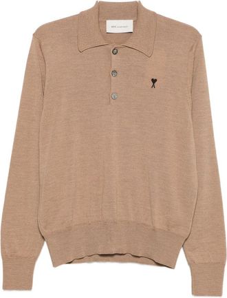 Ami Long-Sleeve Polo Shirt with Classic Collar and Embroidered Logo