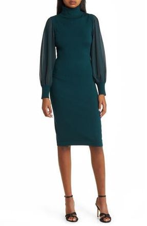Vince Camuto Chiffon Long Sleeve Turtleneck Sweater Dress in Spruce at Nordstrom Rack, Size X-Large