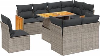 vidaXL Set De Muebles De Jard&iacute;n 9 Pzas Y Cojines Rat&aacute;n Sint&eacute;tico Gris Vidaxl