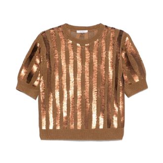 Max Mara Round-neck Knitwear, female, Brown, L, Short Sleeve Jumper