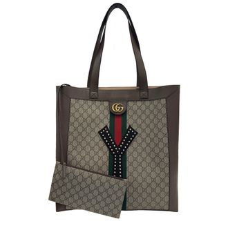 Gucci Beige Dark Brown Multi-Color Pvc Leather Pouch Tote Bag (Pre-Owned)