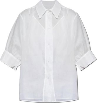 Jil Sander Kortemouwenshirt - Dames - Overhemden - Wit - M - Katoen - Overhemden