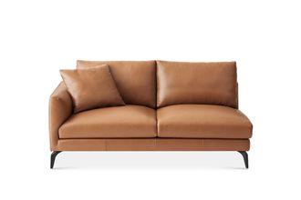 Castlery Lena Leather Left Arm 2 Seater Sofa, Cocoa American Top Grain Leather, Matte Black Legs