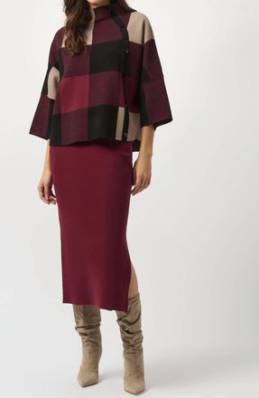 Joseph Ribkoff Plaid Jacquard Sweater Knit Top In Merlot/multi
