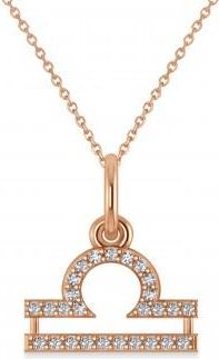 Allurez Libra Zodiac Diamond Pendant Necklace 14k Rose Gold (0.135ct)