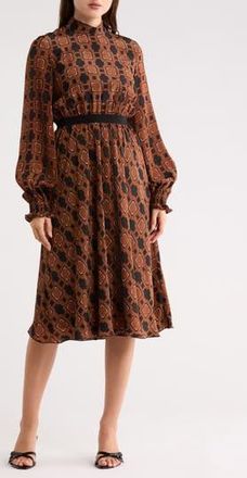 Longchamp Long Sleeve Silk Dress in Cognac at Nordstrom Rack, Size 10 Us / 42 Fr