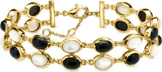 Ross-Simons 14kt Yellow Gold-Plated Bracelet With Mother-Of-Pearl and Onyx
