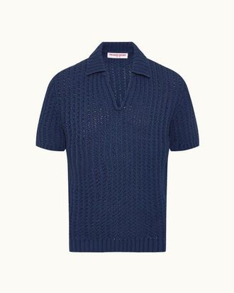 Orlebar Brown Swift Classic Fit Crochet Cotton Polo in Shore Blue at Nordstrom, Size X-Small