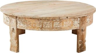 Maisons du monde Mesa de centro redonda de mango macizo esculpido D.90 cm