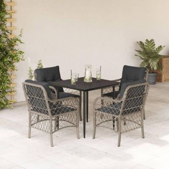vidaXL Vidaxl - Set Comedor De Jard&iacute;n 5 Pzas Cojines Rat&aacute;n Sint&eacute;tico Gris Claro