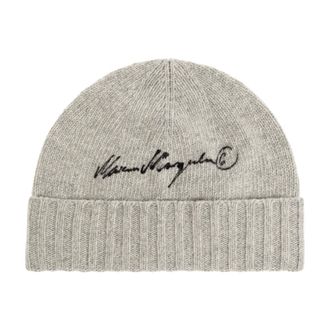 Maison Margiela Beanies, unisex, Gray, Size: M Wool Beanie with Embroidered Logo