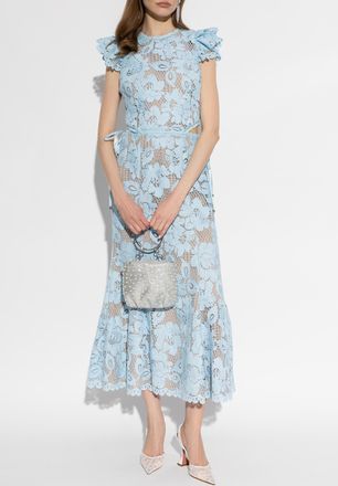 Self Portrait Lace Dress With Side Slits, Womens, Light Blue