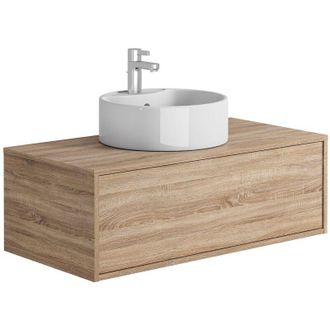 Vente-Unique Mobile per bagno sospeso con lavabo singolo tondo 94 cm Naturale chiaro - teana ii