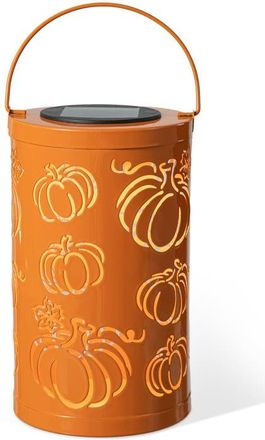 Glitzhome Fall Metal Pumpkin Solar Powered LED Lantern in Orange at Nordstrom, Size Medium