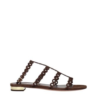 Aquazzura Brown Leather Flat Womens Sandals