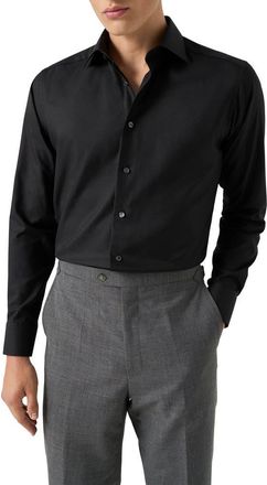 Eton Slim Fit Cotton Dobby Dress Shirt in Black at Nordstrom, Size 16.5