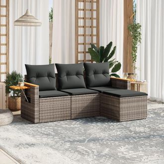vidaXL Vidaxl - Set De Sof&aacute;s De Jard&iacute;n 4 Pzas Y Cojines Rat&aacute;n Sint&eacute;tico Gris