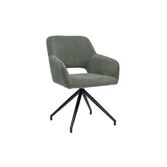 Miliboo Silla Giratoria 360&deg; En Tejido De Pana Verde Caqui Y Metal Negro Laurette