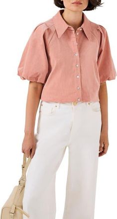 Mint Velvet Corduroy Puff Sleeve Shirt in Pink at Nordstrom, Size X-Small
