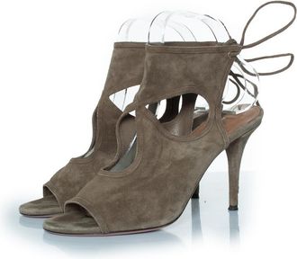 Aquazzura Pre-owned Womens Aquazzura Kakhi green sexy thing cutout suede sandals - Khaki - Size 38.5 EU/IT
