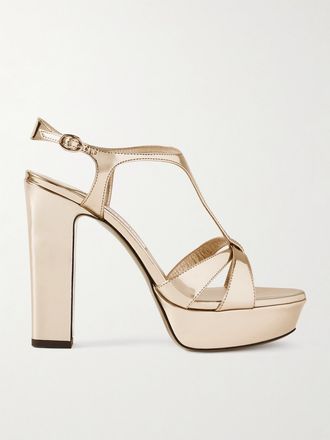 Jimmy Choo London Sandali In Pelle Lucida Con Plateau Kesia 120 - Oro