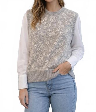 Design History Beaded Sweater In Silver Mist