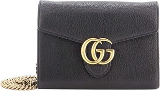 Gucci Black Leather Gg Marmont Chain Wallet Mini (Authentic Pre-Loved)