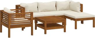 vidaXL Muebles De Jard&iacute;n 6 Pzas Cojines Crema Madera Maciza De Acacia Vidaxl