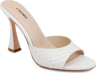L'agence Avery II Snake Print Embossed Leather Sandal in White Snake at Nordstrom, Size 7.5
