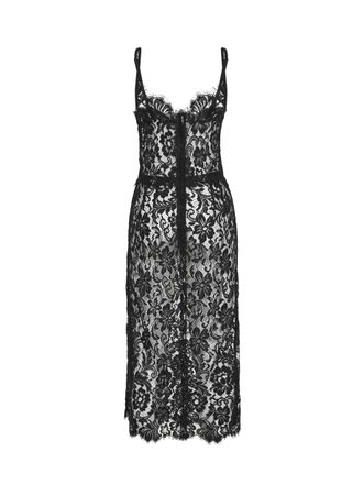 Dolce & Gabbana Womens Black Cordonetto Lace Midi Dress Cotton