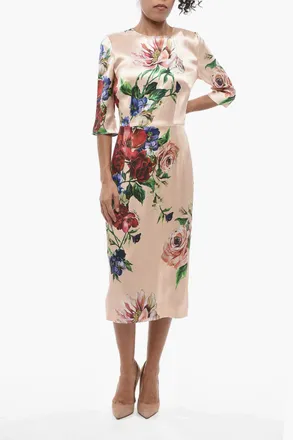 Dolce & Gabbana Silk Dress with Floral Print and 3/4 Sleeves Dolce & Gabbana