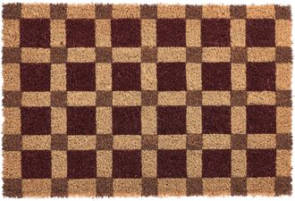Beliani Felpudo De Fibra De Coco Antideslizante 40 X 60 Cm Con Base De Pvc Motivo A Cuadros Beige Y Rojo Villasis