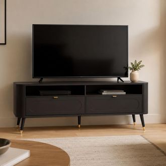 Dmora Mueble Para Tv Limi, 2 Cajones, 3 Estantes, Con Patas, 138x40x53h Cm Negro