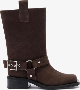 Ganni Brown Mid Shaft Biker Boot in Suede - Size 10 Recycled Leather