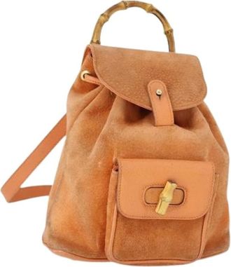 Gucci Pre-owned Backpacks, female, Orange, Size: ONE SIZE Pre-owned Suede Backpack