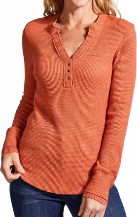 Tribal Soft Washed Thermal Henley Top In Burnt Orange