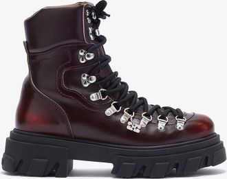 Ganni Cleated Mountain Boot in Burgundy - Size 36 Red