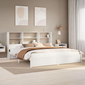vidaXL Cama Con Estanter&iacute;a Sin Colch&oacute;n Madera Maciza Blanca 180x200 Cm Vidaxl