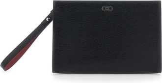 Ferragamo Revival Black Clutch With Wrist Strap And Gancini On The Front In Leather Man